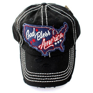 KBETHOS Womens Distressed Black God Bless America Hat Cap USA Red White Blue